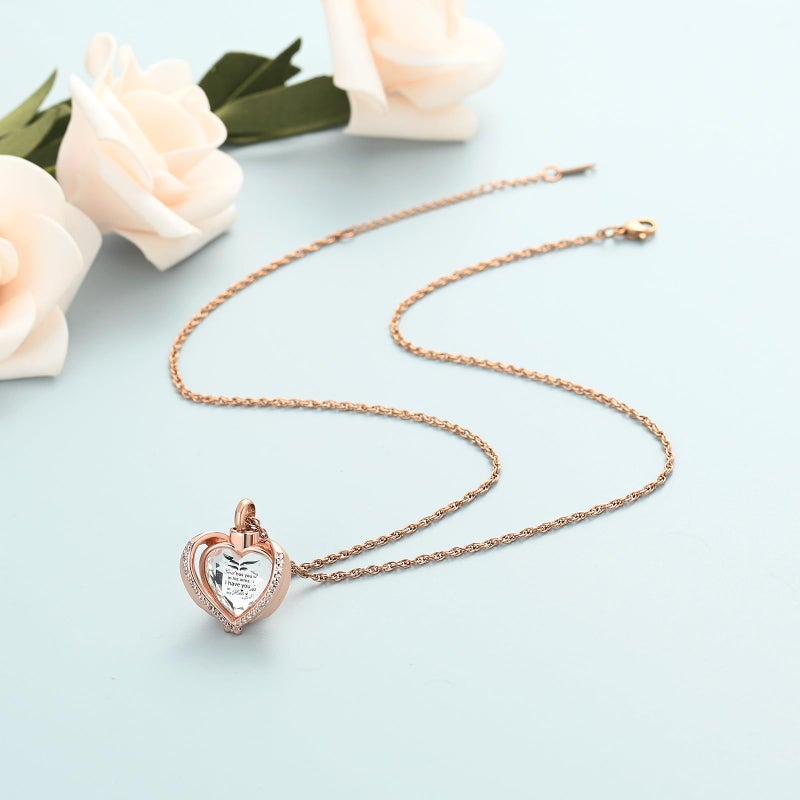 shajwo Wing Heart Urn Necklaces for Ashes for Women Men Cremation Jewelry Keepsake Pendant Memorial Locket Ash Holder,Rose Gold-White - Image 5