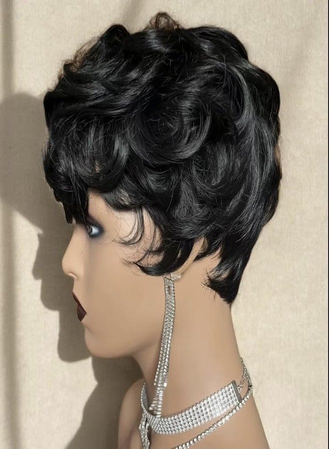HOTKIS Short Curly Pixie Cut Wigs for Black Women Short Black Synthetic Curly Hair Glueless Wigs Heat Resistant Fiber Pixie Cut Curly Wigs with Bangs - Image 4