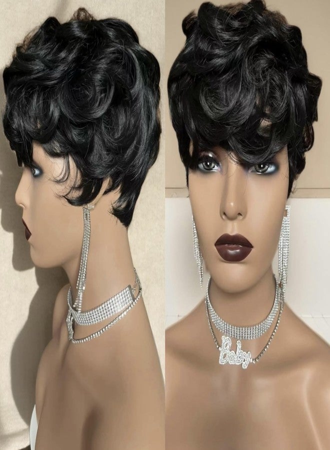HOTKIS Short Curly Pixie Cut Wigs for Black Women Short Black Synthetic Curly Hair Glueless Wigs Heat Resistant Fiber Pixie Cut Curly Wigs with Bangs - Image 5