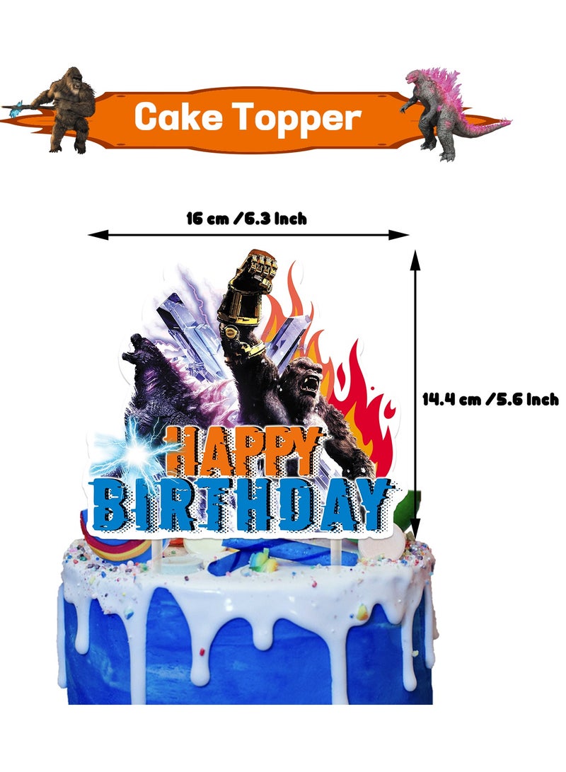 عام تزيين حفلة غودزيلا، لوازم عيد ميلاد غودزيلا، لوازم حفلة غودزيلا تشمل شعار، شرائح كعك، بالون كملكة لتزيين حفلة موضوع غودزيلا. - Image 2