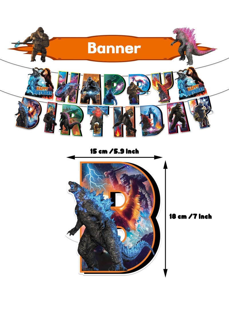 عام تزيين حفلة غودزيلا، لوازم عيد ميلاد غودزيلا، لوازم حفلة غودزيلا تشمل شعار، شرائح كعك، بالون كملكة لتزيين حفلة موضوع غودزيلا. - Image 3