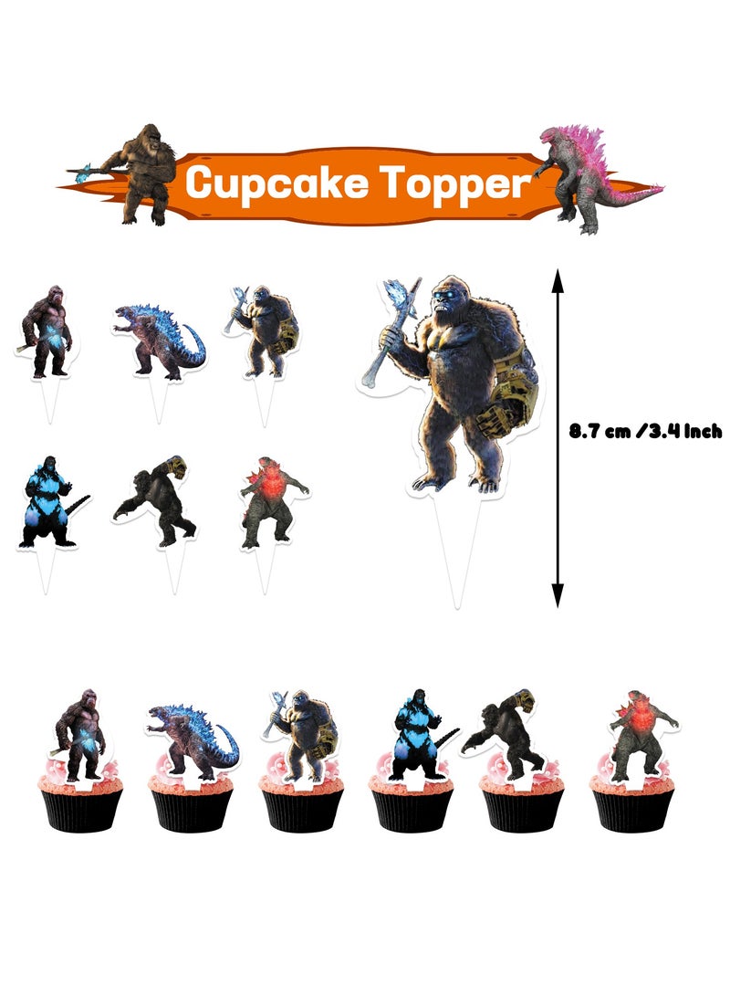 عام تزيين حفلة غودزيلا، لوازم عيد ميلاد غودزيلا، لوازم حفلة غودزيلا تشمل شعار، شرائح كعك، بالون كملكة لتزيين حفلة موضوع غودزيلا. - Image 5