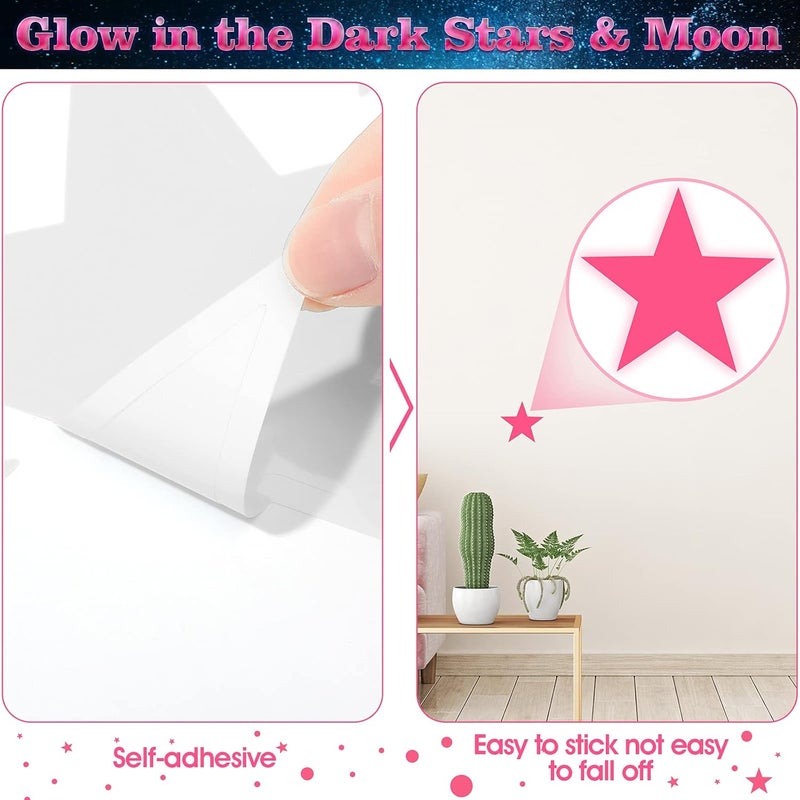 klarako 1630 Pieces Glow in The Dark Stars for Ceiling Glow in The Dark Stars and Moon Wall Decals Luminous Stickers for Bedroom Boys Girls Nursery Living Room (Fluorescent Pink) - Image 4