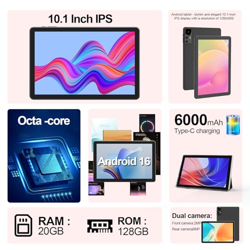 ICONLINK 10 Inch Tablet Android 16 Tablets with Case 4+16GB RAM+128GB ROM, 6000mah Battery 10 in Android Tableta, 2MP+8MP Dual Camera 10.1'' IPS HD Touch Screen Tab (Black) - Image 2