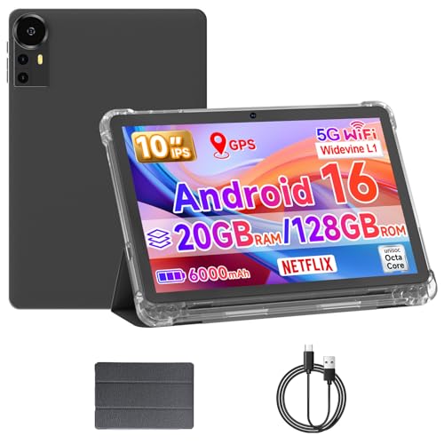 ICONLINK 10 Inch Tablet Android 16 Tablets with Case 4+16GB RAM+128GB ROM, 6000mah Battery 10 in Android Tableta, 2MP+8MP Dual Camera 10.1'' IPS HD Touch Screen Tab (Black) - Image 1