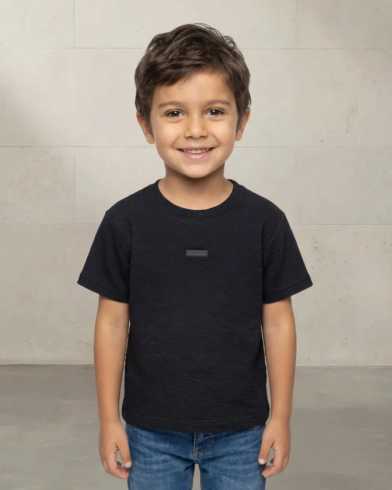 Redtag Boys Black Seearsucker T-Shirt