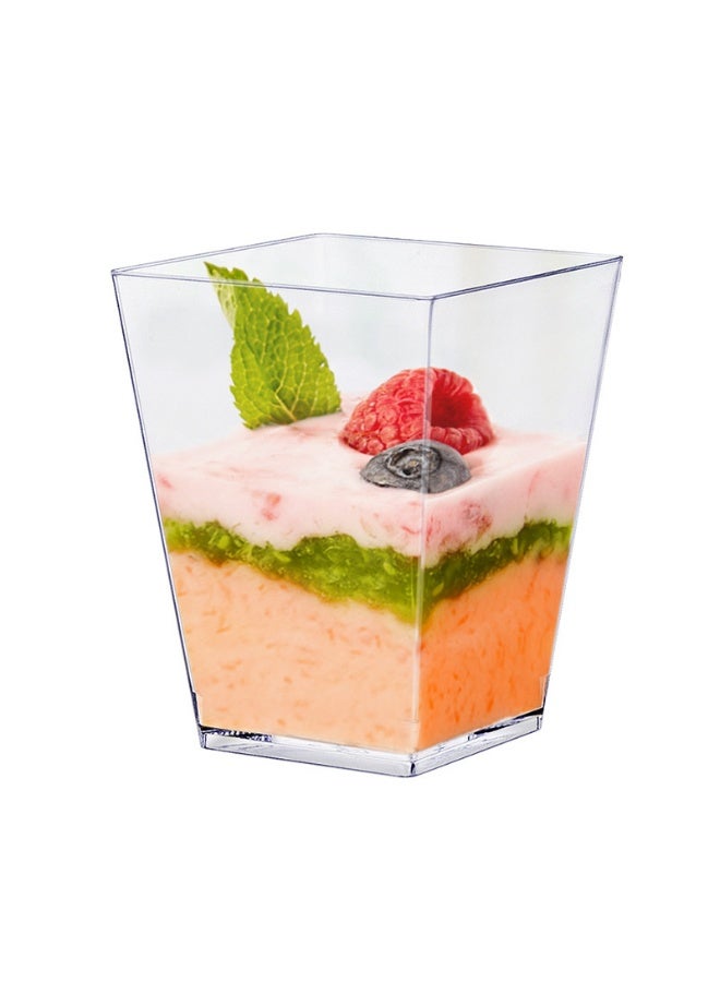 Genetic Reusable Clear Plastic Dessert Cups with Spoons, 50 Pack (25 Square Cups + 25 Round Goblet Cups + 50 Matching Spoons), 5oz Mini Serving Cups for Mousse, Jelly, Pudding, Party & Daily Home Use - Image 5