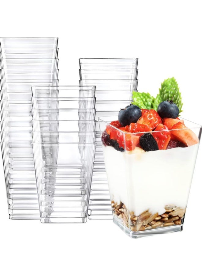 Genetic Reusable Clear Plastic Dessert Cups with Spoons, 50 Pack (25 Square Cups + 25 Round Goblet Cups + 50 Matching Spoons), 5oz Mini Serving Cups for Mousse, Jelly, Pudding, Party & Daily Home Use - Image 3