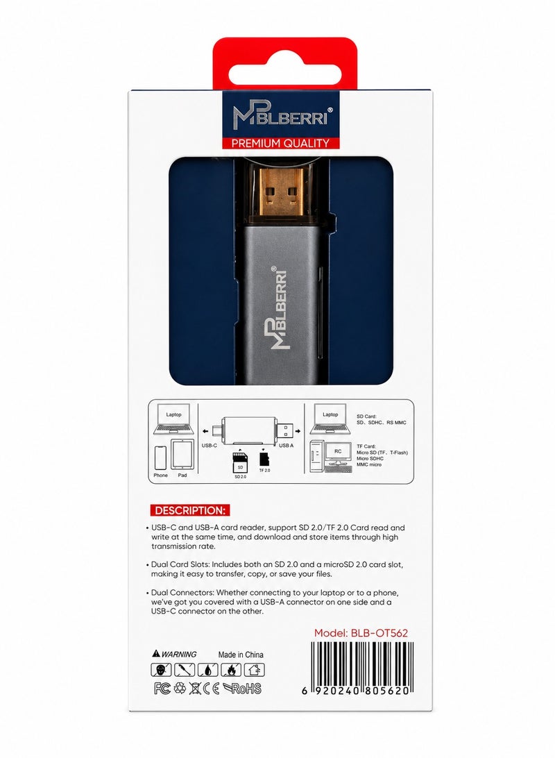 MPBLBERRI USB-C & USB-A to SD / TF Card Reader 2-in-1 OTG Adapter – High Speed Memory Card Reader for Android Phones, Tablets, Laptops & PC - Image 3