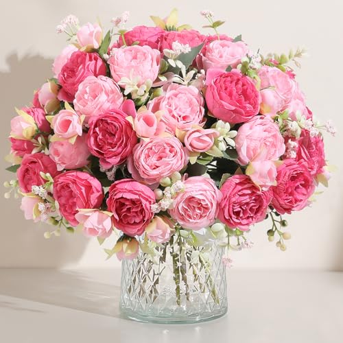 Luyue 8 Packs Peonies Artificial Flowers Faux Peony Bouquet Fake Peonies Flower for Vase Silk Peony Floral Arrangements for Table Centerpiece Wedding Decoration Indoor Home Decor - Image 1