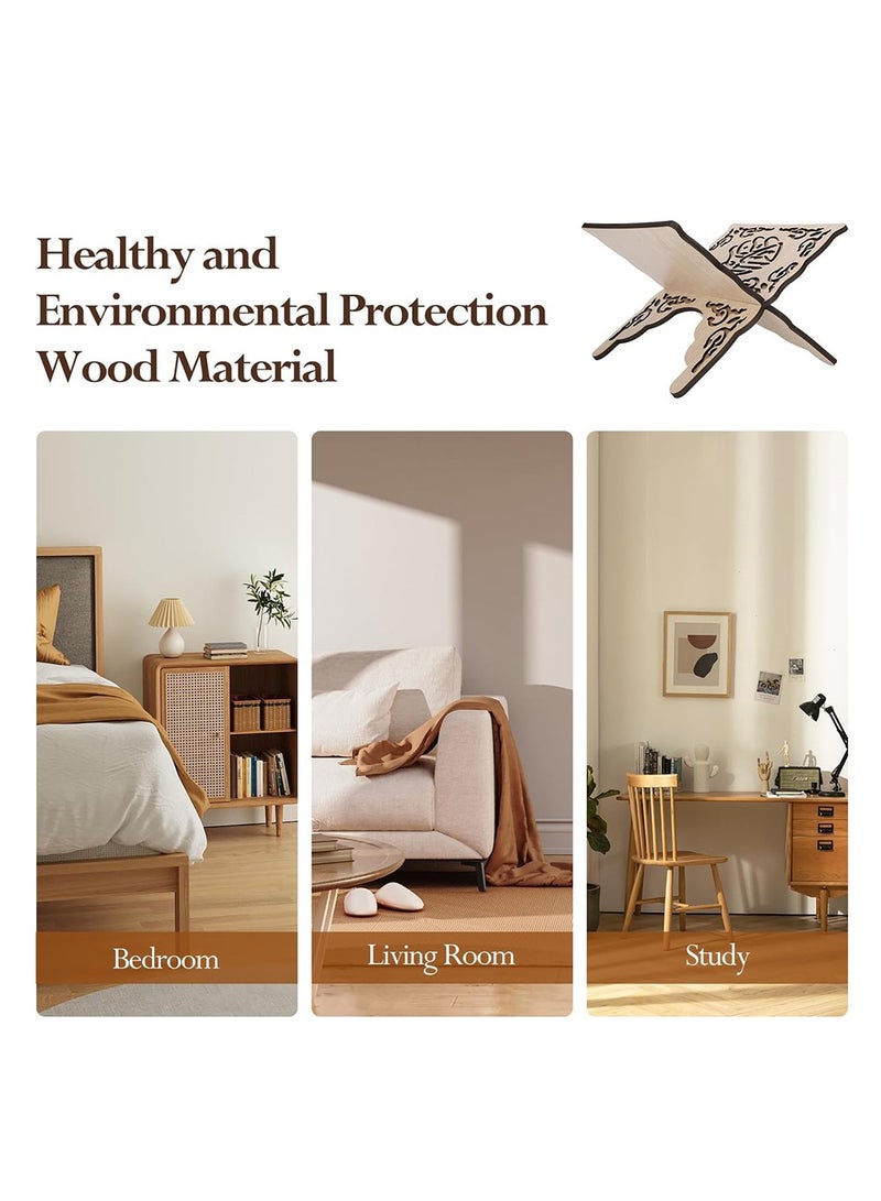 Arabest Book Holder, Book Stand with Wood Carving Pattern, Bookcase for Home, Office (Beige) - Image 5