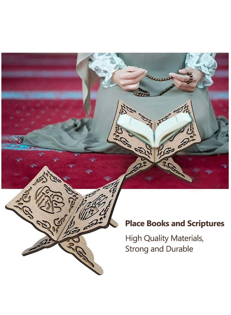 Arabest Book Holder, Book Stand with Wood Carving Pattern, Bookcase for Home, Office (Beige) - Image 2