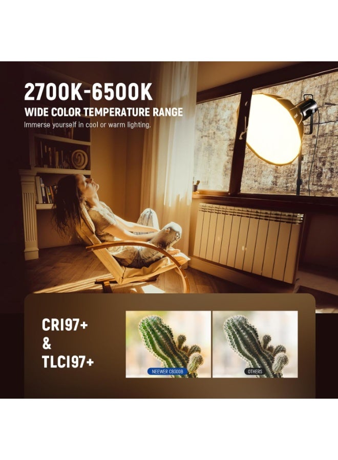 NEEWER CB300B Bi Color LED Monolight Professional Studio Video Light High Power Continuous Lighting Adjustable Color Temperature Bowens Mount for Photography Videography Content Creation - Image 4