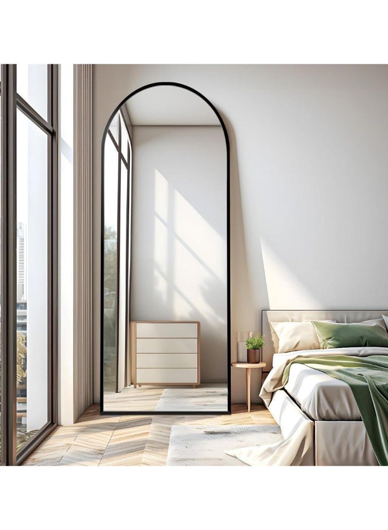 Anti Shock Breakable frame Full length Mirror 160cm x55cm with metal stand and can be hanged on the wall Premium Curved Standing, with 1.6 cm Thick Aluminium Frame and Fixed Back Panel, Decorative Mirror for Living Room, Sleep, Dressing(black) - Image 3