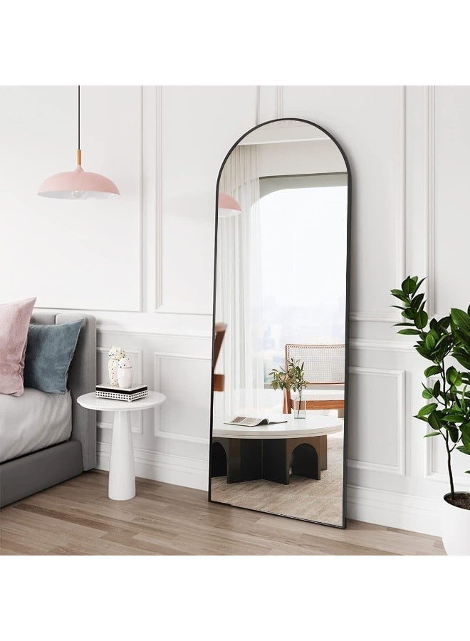 Anti Shock Breakable frame Full length Mirror 160cm x55cm with metal stand and can be hanged on the wall Premium Curved Standing, with 1.6 cm Thick Aluminium Frame and Fixed Back Panel, Decorative Mirror for Living Room, Sleep, Dressing(black) - Image 1