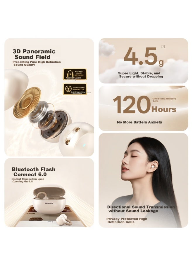 Newmine Ly63 Bluetooth Earphone Clip-On Bone Conduction Concept Open-Style Wireless Sports Running Gaming Music Call Noise Reduction Suitable For Apple Huawei Xiaomi White - Image 1