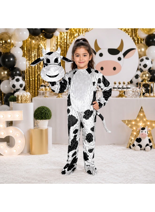 Kids Cow Costume Jumpsuit - White & Black Animal Onesie - Sizes 2 to 14 Years - Image 1