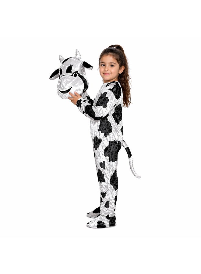 Kids Cow Costume Jumpsuit - White & Black Animal Onesie - Sizes 2 to 14 Years - Image 5