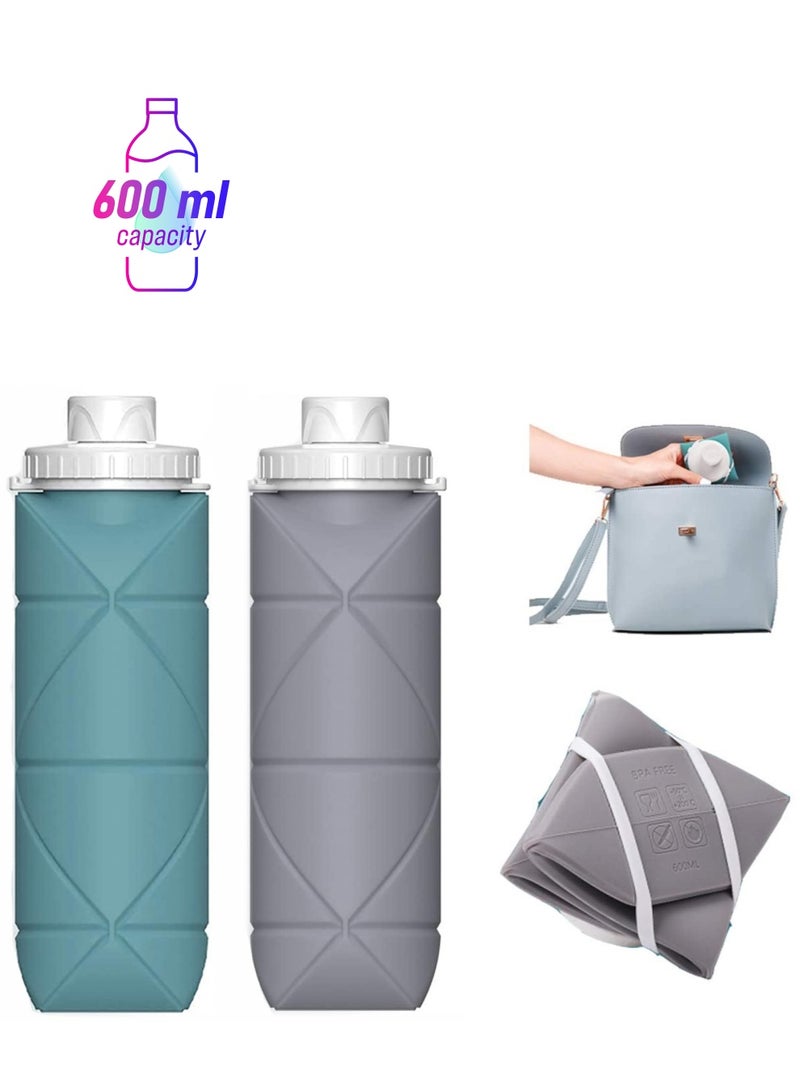 SYOSI زجاجات ماء قابلة للطي 2 عبوة خالية من BPA سيليكون مقاومة للتسرب قابلة لإعادة الاستخدام زجاجة ماء سفر خفيفة الوزن مقاومة للماء للرياضية والعمل والتخييم - Image 1