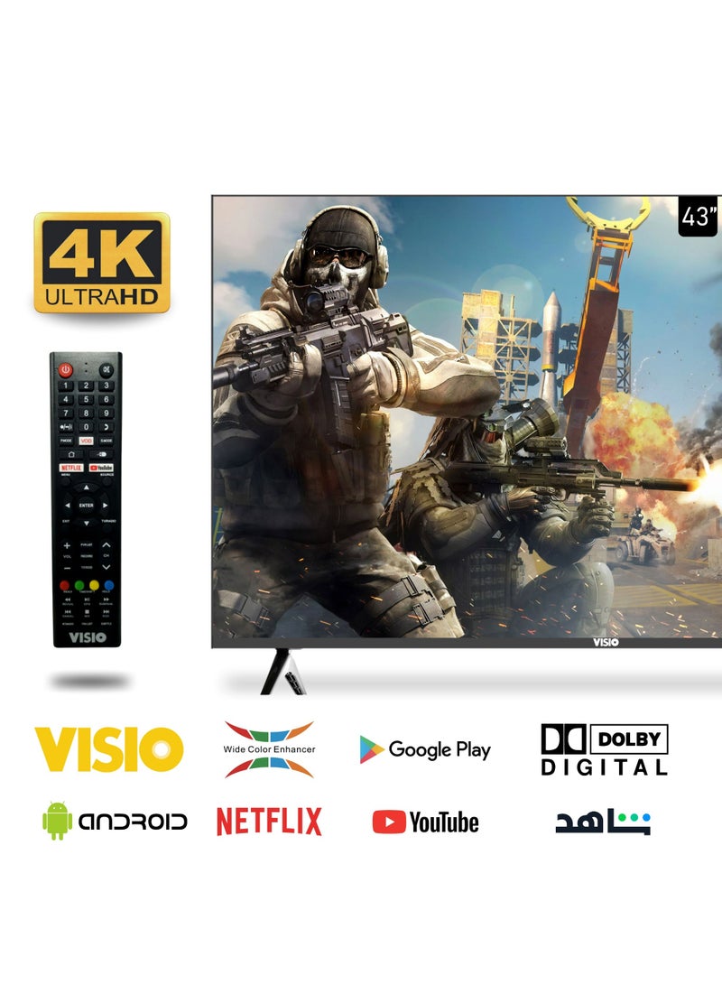 فيسيو تلفزيون ذكي ٤٣ بوصة بدقة ٤K، يعمل بنظام أندرويد ١٤ | تصميم بدون إطار | ٣ منافذ HDMI ومنفذا USB | معالج رباعي النواة - Image 2