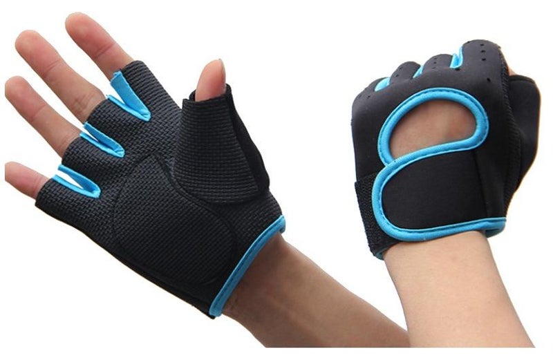 Half Finger Gloves For GYM Exercise, Weightlifting And Cycling Size M, Black/Light Blue
