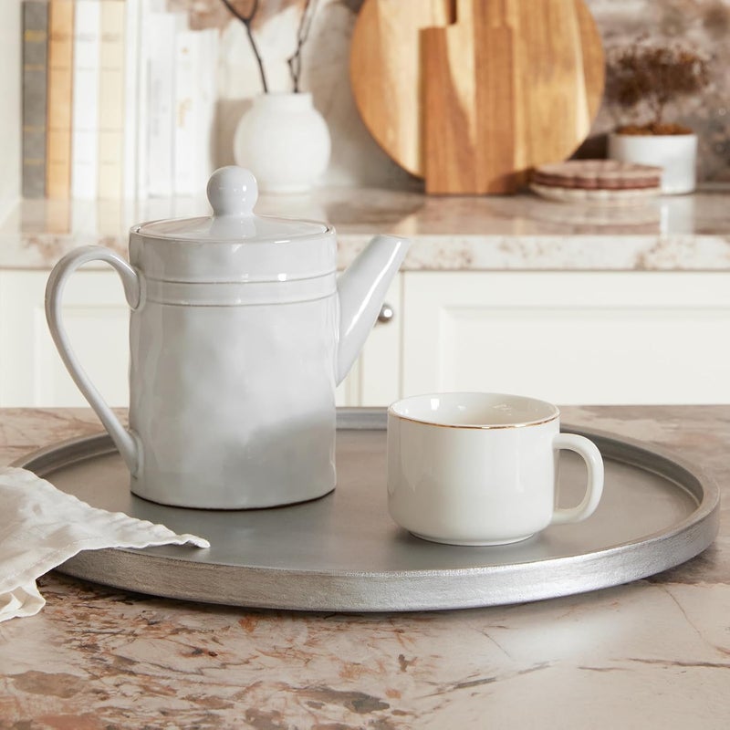 DN DECONATION صينية فضية عثمانية، 14 بوصة صواني زخرفية كبيرة مستديرة لتزيين الحمام المنزلي، صواني طاولة القهوة للعطور والمجوهرات في غرفة المعيشة، ديكور عتيق للأريكة في المزرعة لحفلات الزفاف - Image 2