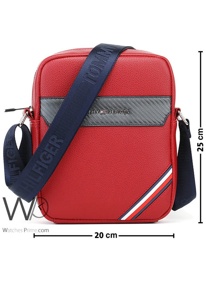 Tommy Hilfiger Plus Red Leather Tommy Hilfiger Crossbody Messenger Bag For Men  - Image 3