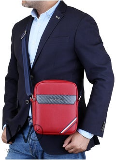 Tommy Hilfiger Plus Red Leather Tommy Hilfiger Crossbody Messenger Bag For Men  - Image 2