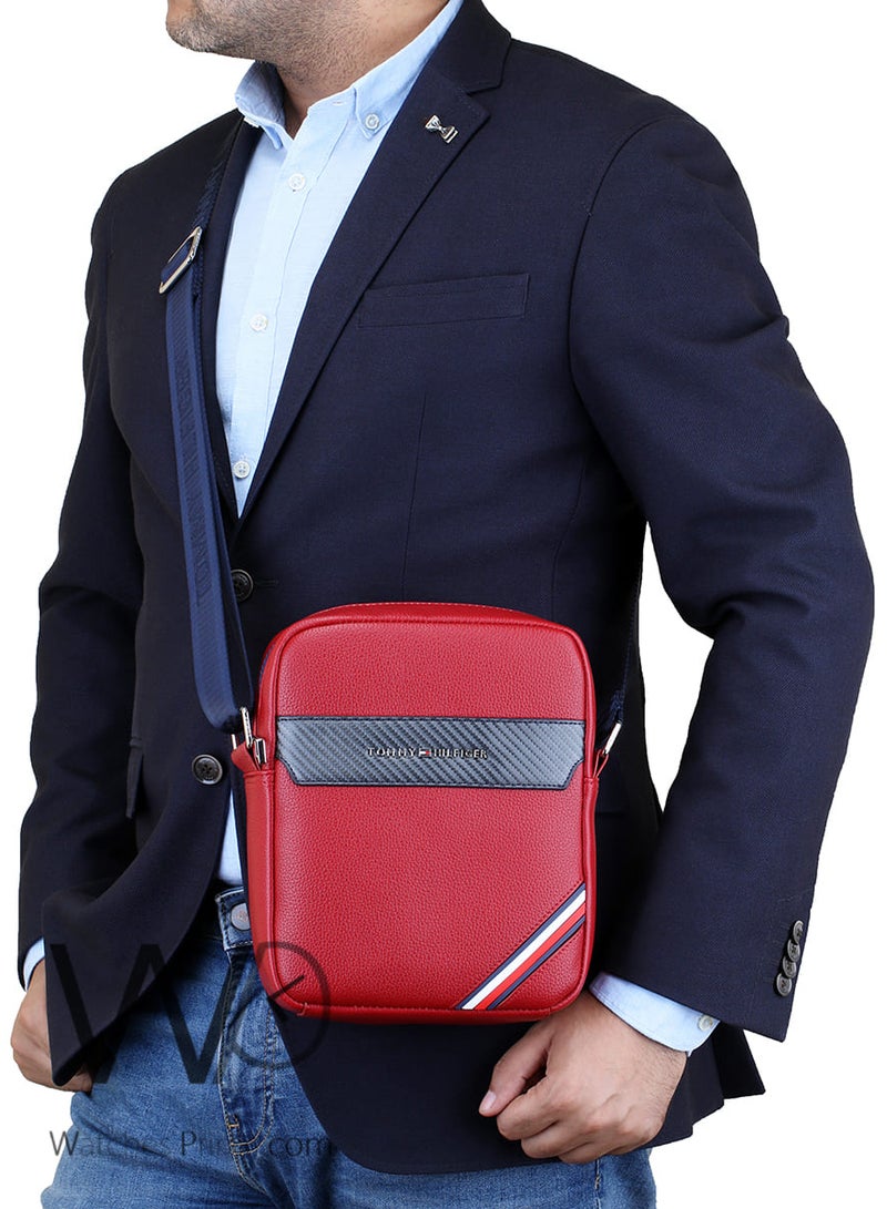 Tommy Hilfiger Plus Red Leather Tommy Hilfiger Crossbody Messenger Bag For Men  - Image 2