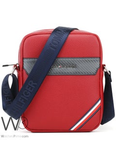 Tommy Hilfiger Plus Red Leather Tommy Hilfiger Crossbody Messenger Bag For Men  - Image 1
