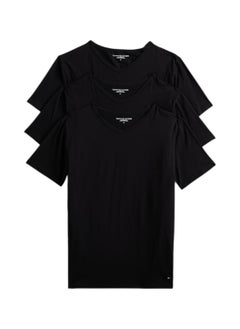 TOMMY HILFIGER Men's 3 Pack V-Neck Cotton T-Shirts - Cotton, Black 