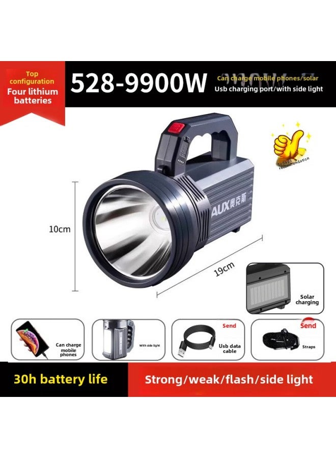 Oaks Flashlight Strong Light Rechargeable Ultra-bright Outdoor Long-range Searchlight Solar Flashlight Home Led-Color:Top Equipped With 9900W Super Bright Wick, 30h Battery Life, Four Lithium Batter - Image 1