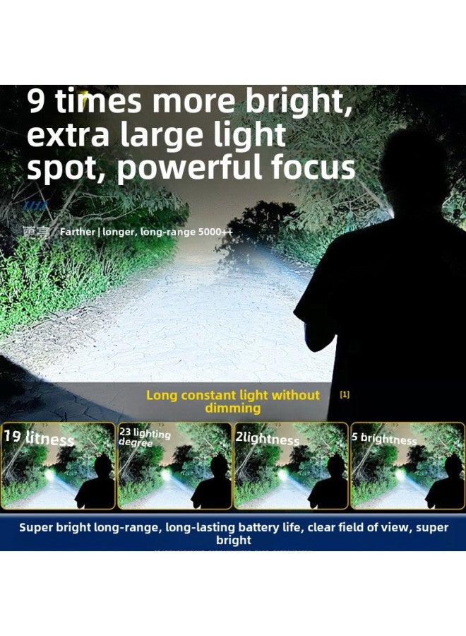 Oaks Flashlight Strong Light Rechargeable Ultra-bright Outdoor Long-range Searchlight Solar Flashlight Home Led-Color:Top Equipped With 9900W Super Bright Wick, 30h Battery Life, Four Lithium Batter - Image 4