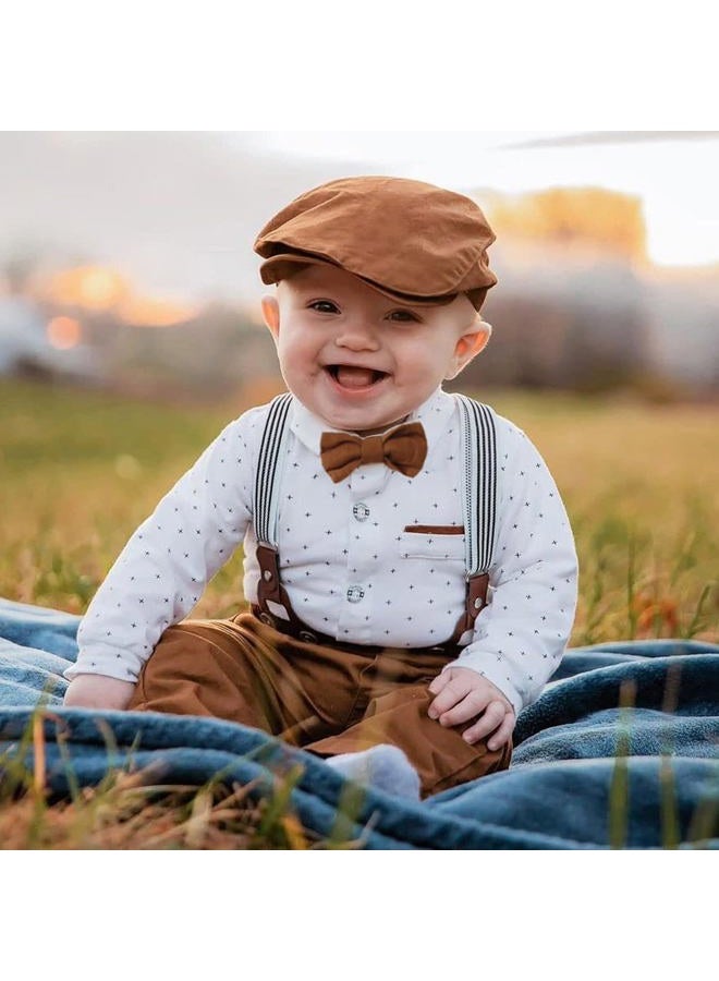 ZOEREA Baby Boy Suit Clothes Set Infant Tuxedo Long Sleeve Gentleman Outfits+Suspender Pants+Bowtie+Beret Hat 18-24 Months - Image 2