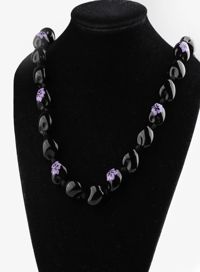 BNQL Stainless Steel Kukui Nut Lei Necklace, Graduation Gifts for Her Him, Chunky Beaded Unisex Jewelry with Ribbon, 28.5 inches, Class of 2024, Hawaiian Luau Party, Purple Flower - Image 5