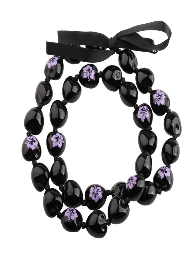 BNQL Stainless Steel Kukui Nut Lei Necklace, Graduation Gifts for Her Him, Chunky Beaded Unisex Jewelry with Ribbon, 28.5 inches, Class of 2024, Hawaiian Luau Party, Purple Flower - Image 1