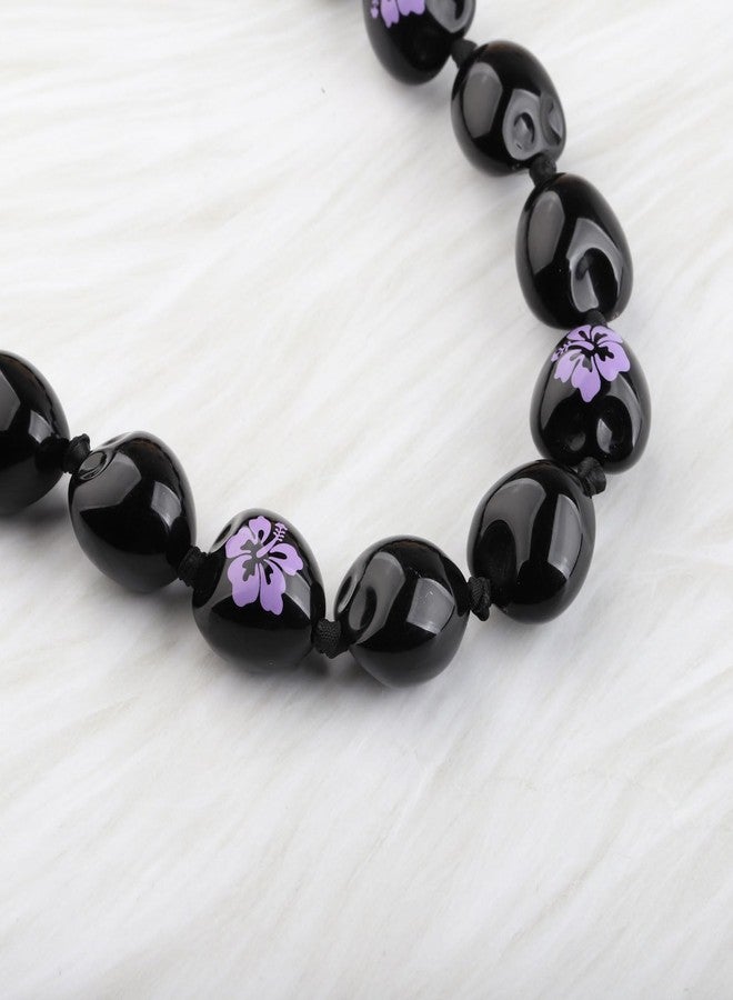 BNQL Stainless Steel Kukui Nut Lei Necklace, Graduation Gifts for Her Him, Chunky Beaded Unisex Jewelry with Ribbon, 28.5 inches, Class of 2024, Hawaiian Luau Party, Purple Flower - Image 3