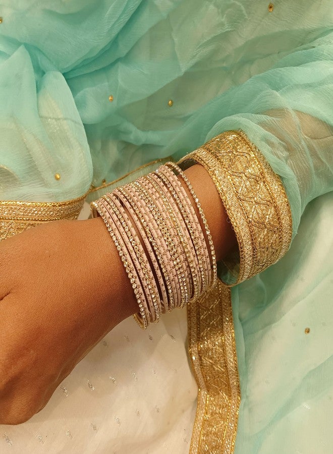 Efulgenz Bangles Set for Women Indian Jewelry Indian Bangle Set Rhinestone CZ Plain Metal Bracelet Bangle Jewelry for Women - Image 4