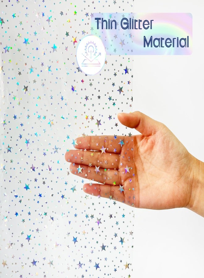 Riyidecor Clear Shower Curtain Liner 72Wx72H Inch Holographic Iridescent Sheer Plastic Glitter Star Premium Light Weight Thin PEVA Transparent Bathroom Decor Waterproof 12 Pack Plastic Hooks - Image 4