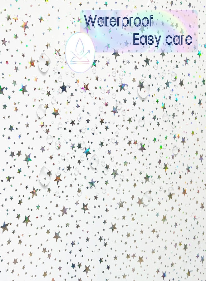 Riyidecor Clear Shower Curtain Liner 72Wx72H Inch Holographic Iridescent Sheer Plastic Glitter Star Premium Light Weight Thin PEVA Transparent Bathroom Decor Waterproof 12 Pack Plastic Hooks - Image 5