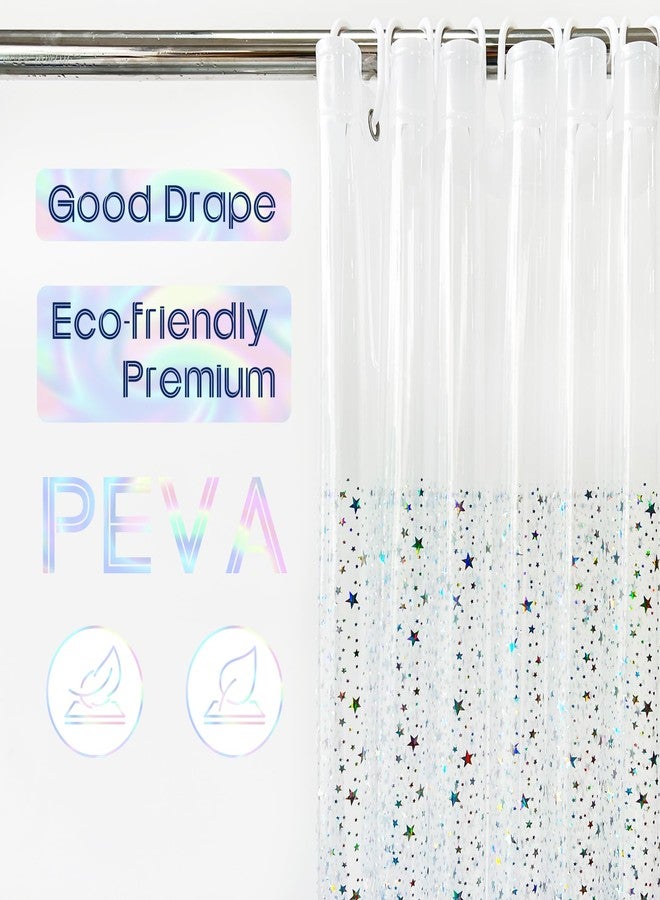 Riyidecor Clear Shower Curtain Liner 72Wx72H Inch Holographic Iridescent Sheer Plastic Glitter Star Premium Light Weight Thin PEVA Transparent Bathroom Decor Waterproof 12 Pack Plastic Hooks - Image 3