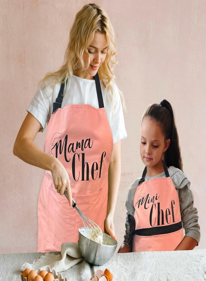 BASHOUT Mother, Daughter Apron Set | (2 pcs) Mama Chef plus Mini Chef Matching Aprons | Cooking Baking Adjustable Mom and Child Pink Aprons | Mother’s Day, Christmas Mommy and Daughter Kitchen Aprons - Image 3