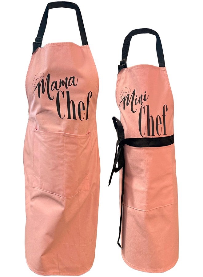 BASHOUT Mother, Daughter Apron Set | (2 pcs) Mama Chef plus Mini Chef Matching Aprons | Cooking Baking Adjustable Mom and Child Pink Aprons | Mother’s Day, Christmas Mommy and Daughter Kitchen Aprons - Image 2