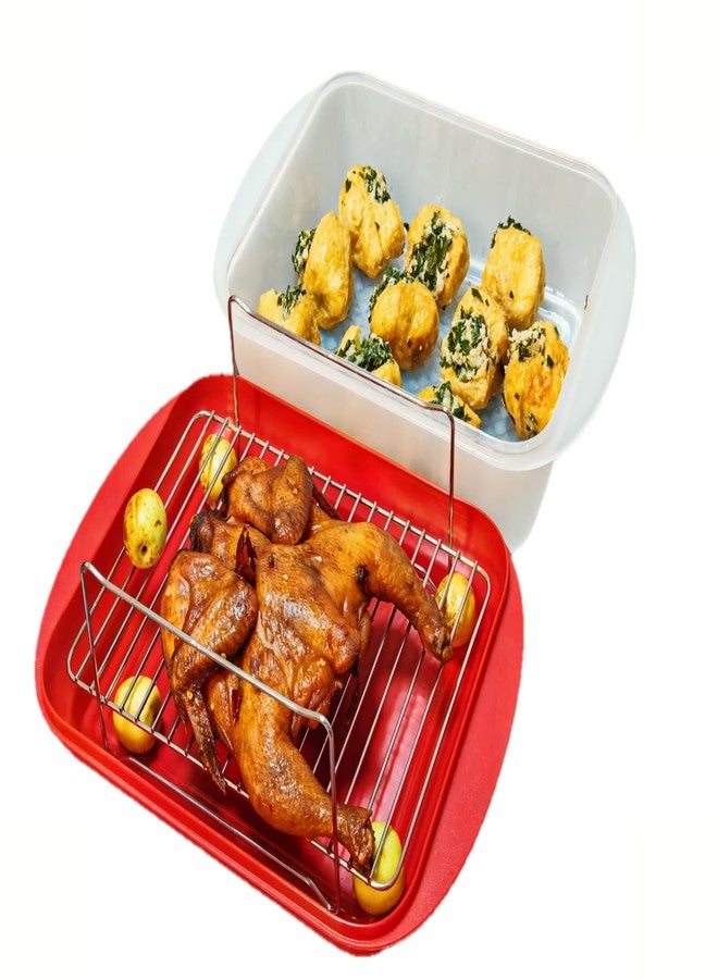 HSHQING Marinating Turkey Serving Platter with Lid | 4 3/4QT Holiday Roasting Pan with Stainless Steel Lifting Rack | Ideal for Less Than 15Lbs Small Turkeys n Chicken - Image 3