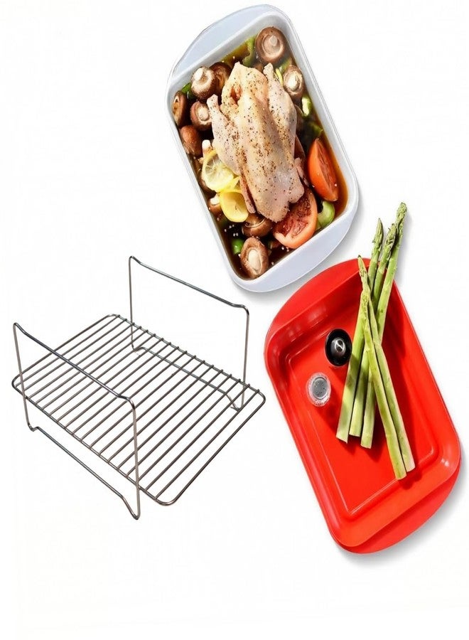 HSHQING Marinating Turkey Serving Platter with Lid | 4 3/4QT Holiday Roasting Pan with Stainless Steel Lifting Rack | Ideal for Less Than 15Lbs Small Turkeys n Chicken - Image 5