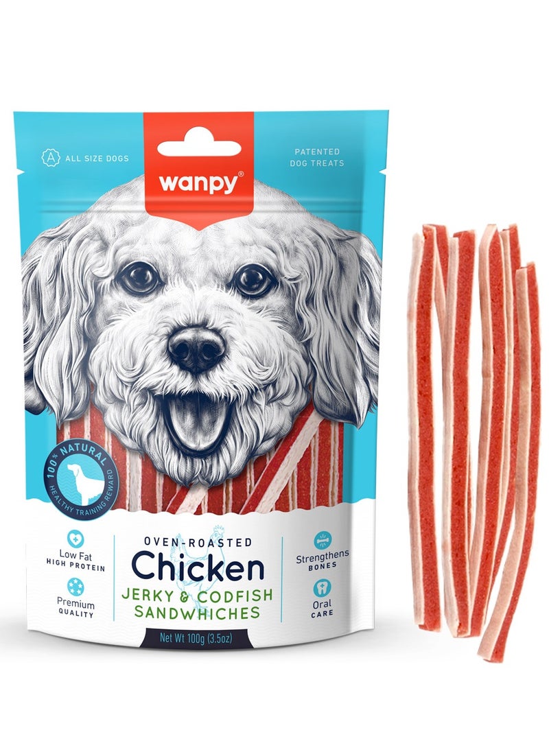 Wanpy Wanpy Chicken Jerky & Codfish Sandwiches 100g 