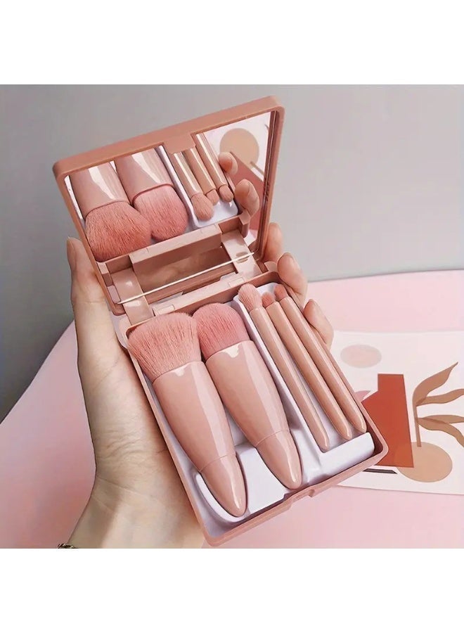 jaexest 5 Pack Portable Mini Make up Brush Set With Mirror and Case Soft Fiber Hair Powder and Eye Shadow Brushes for Professional Beauty Tools - Pink - Image 5