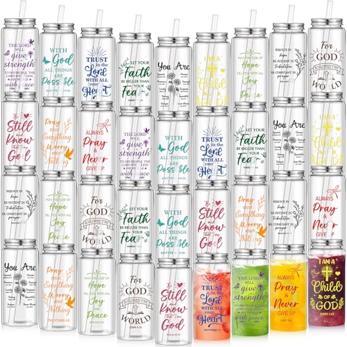 Skylety 36 Pcs Christian Gifts for Women Bulk 135 oz Inspirational Cups with Lids and Straws Reusable Plastic Tumbler Religious Gift Drinking Cups Bulk for Coworker Staff - Image 1