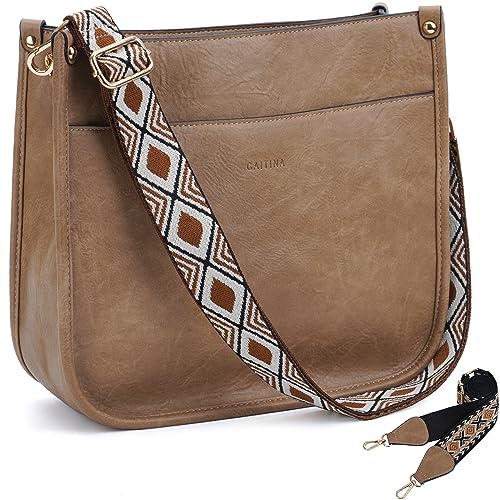 Caitina Crossbody Bag For Women Vegan Leather Hobo Handbag Designer Crossbody Purses Bucket Bag For Women with 2PCS Adjustable Strap(Tuyellow) - Image 1