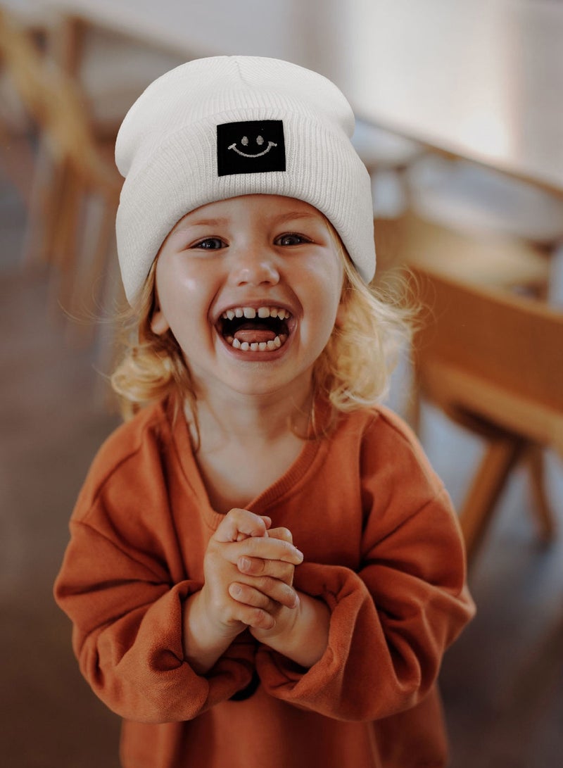 Baby Smiling Face Baby Knitted Hat White - Image 1